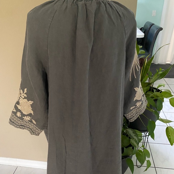 Johnny Was XL Dress Embroidered Linen Half Sleeve V-Neck Tie Pockets NO TAG - Picture 10 of 15
